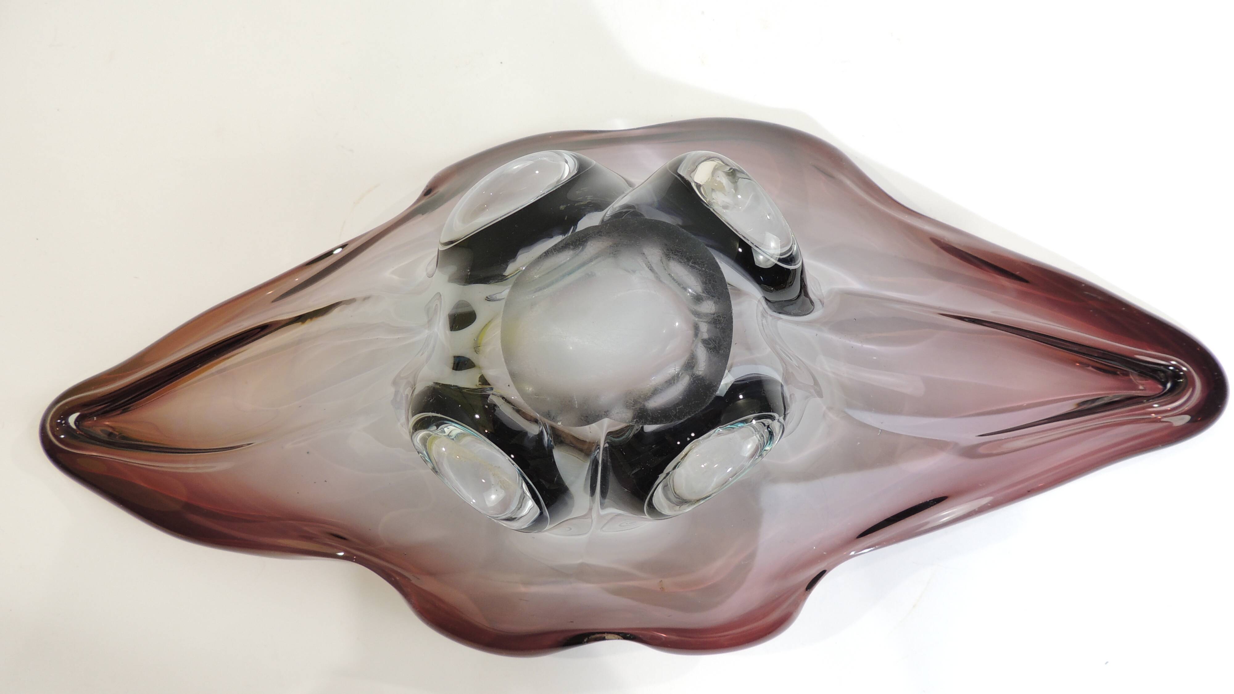 Murano style blown glass fruit bowl in purple with blue highlights - this