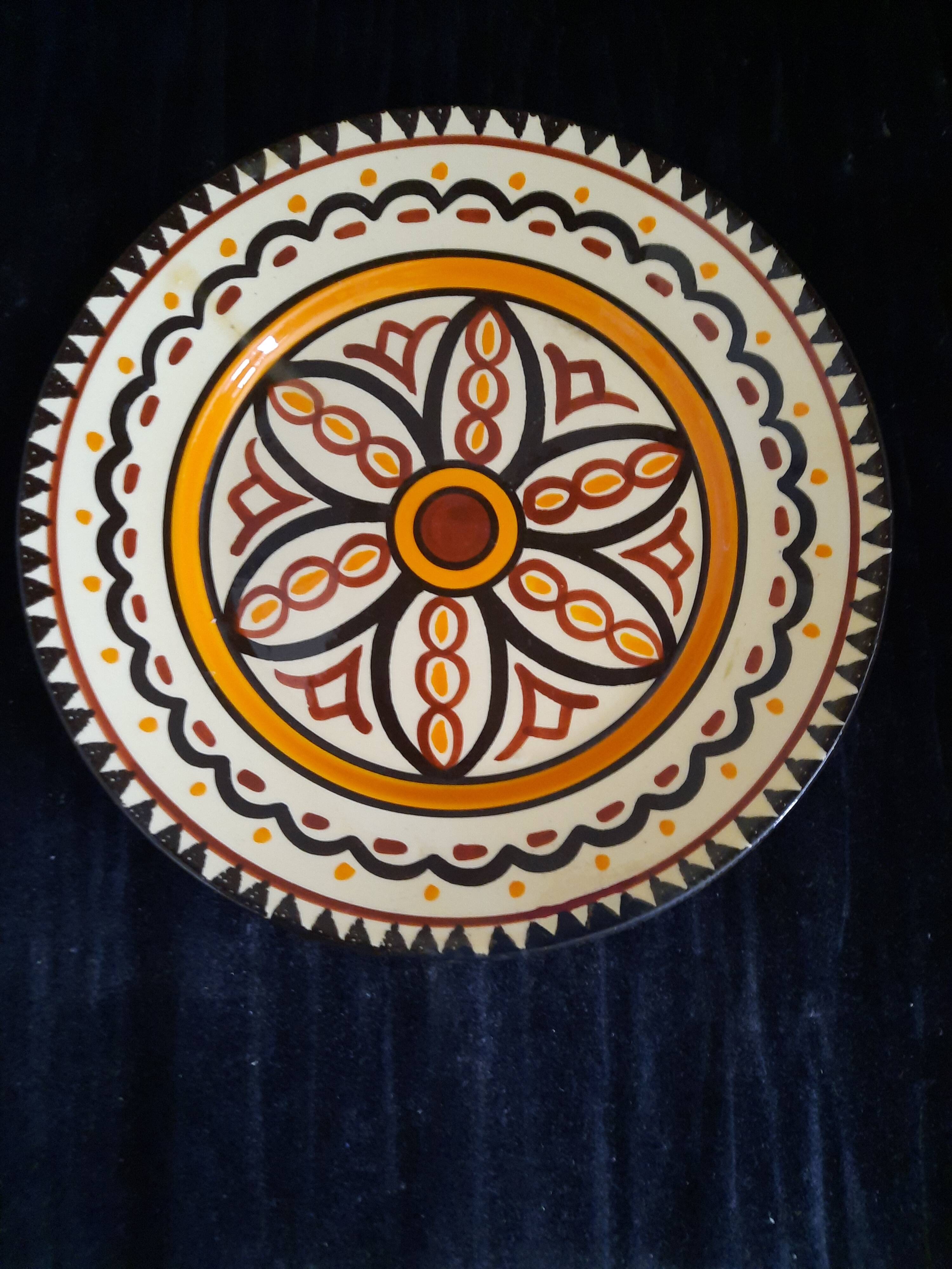 Old HB QUIMPER Plate Earthenware Geometric Rosette Decoration