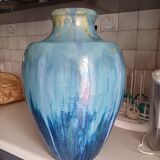 Imposing Ceramic in blue Flamé stoneware, Pierrefonds diameter 1915-1925