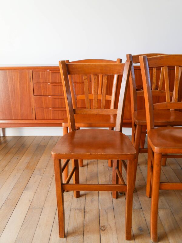 Ensemble de 6 chaises bistrot en bois Luterma 1950