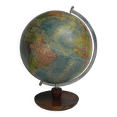 Paper mache globe on wooden base, 1960s