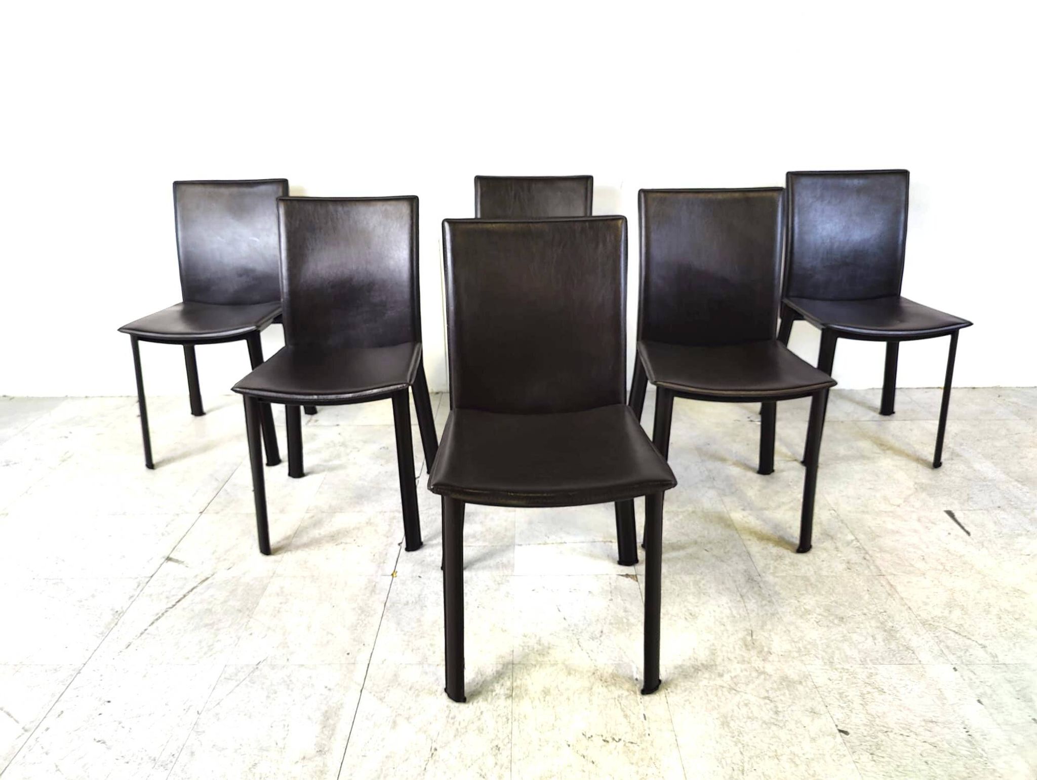 Vintage brown leather dining chairs, 1980s