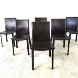 Vintage brown leather dining chairs, 1980s