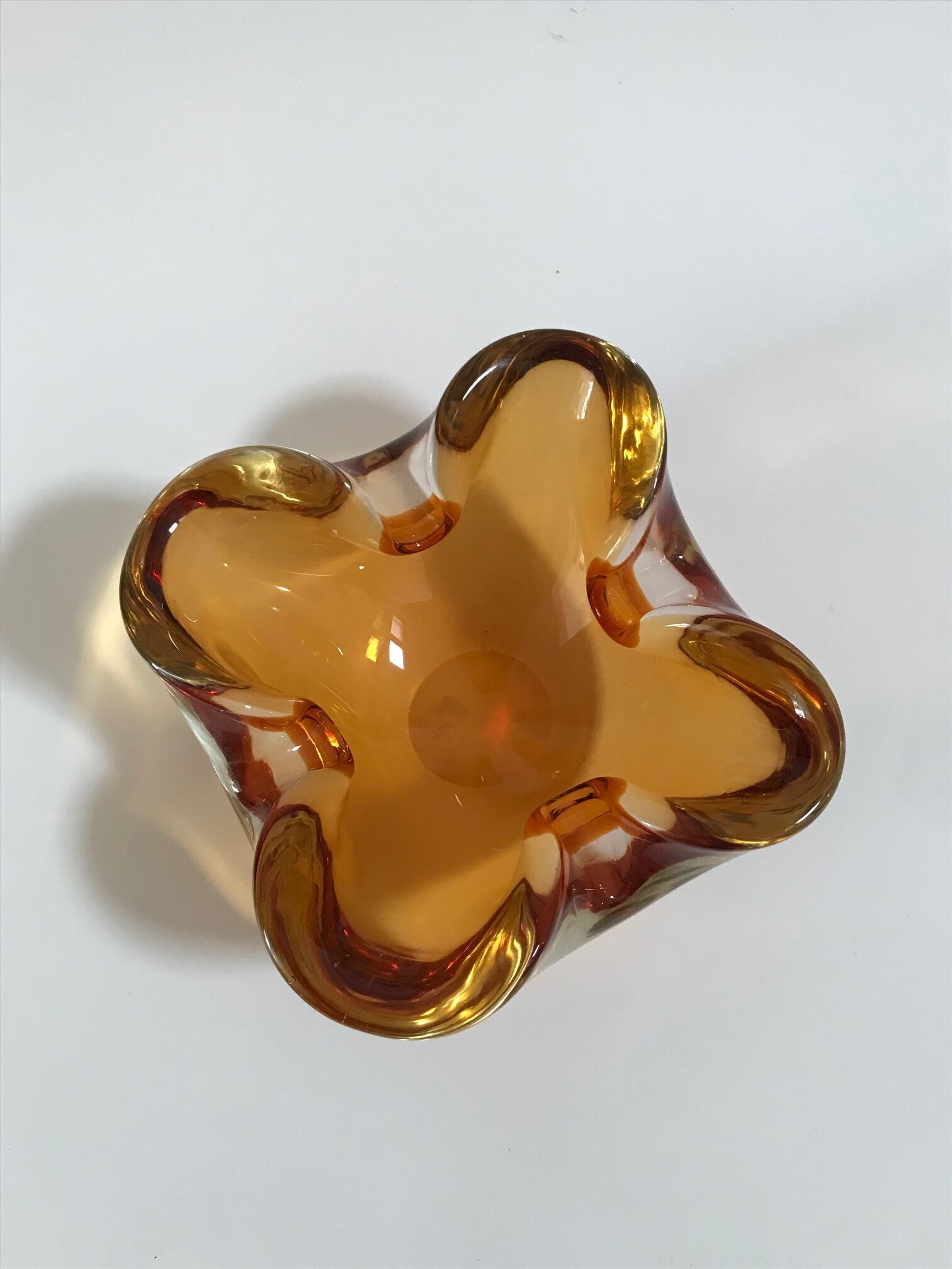Orange lined glass ashtray, Flavio Poli for Seguso, 1960
