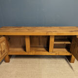 Brutalist low sideboard in solid elm