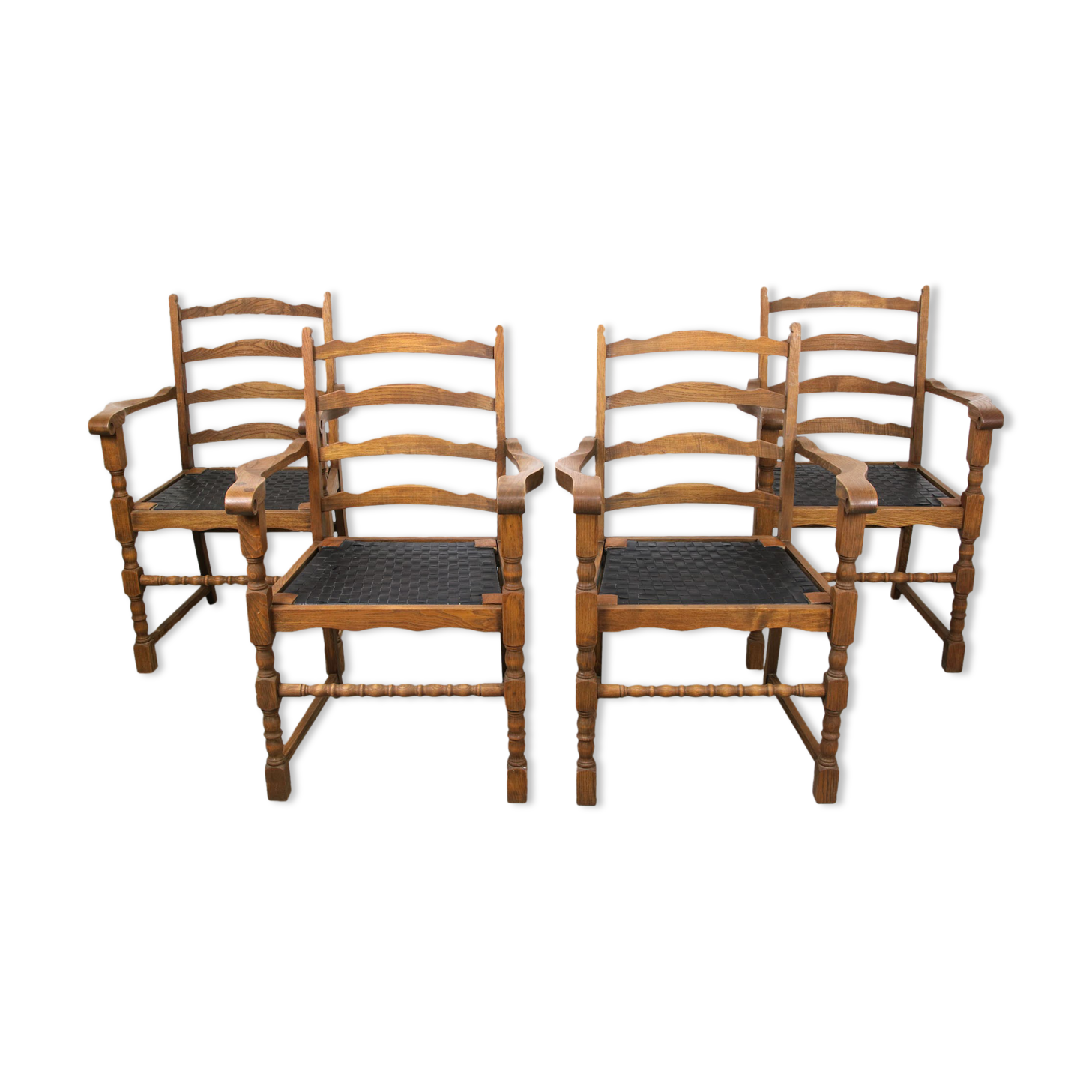 Chaises médiévales vintage en chêne, lot de 4