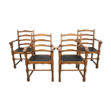 Chaises médiévales vintage en chêne, lot de 4