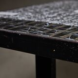 Italian Coffee Table on Flat Metal Frame with Black and White Mosaic Top, 1980s