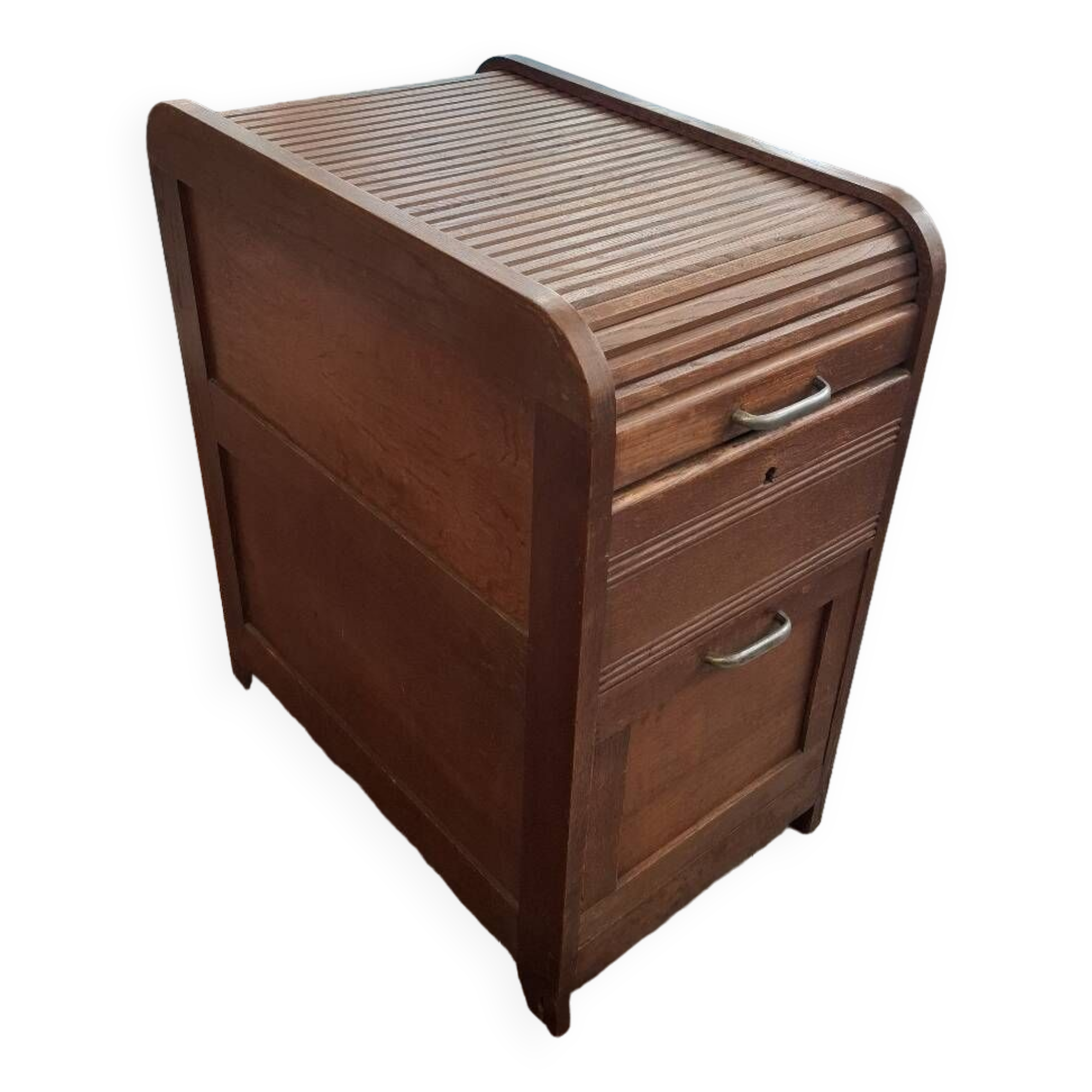 Cartonier filing cabinet with curtain in solid oak 1930