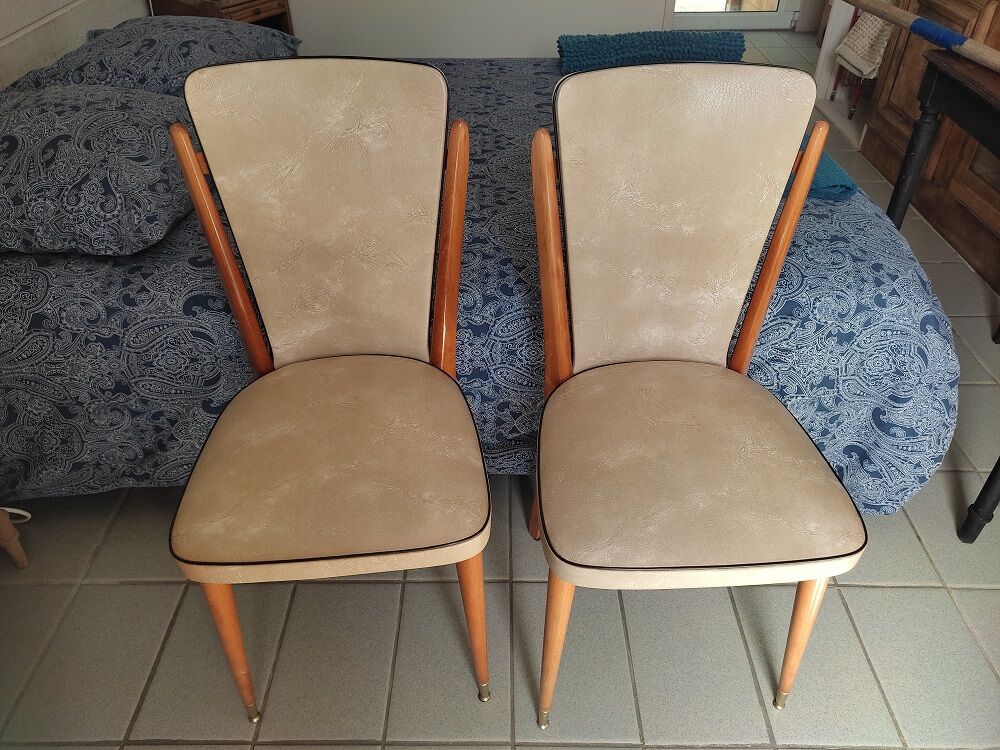 Chairs wood and imitation leather seated year 60