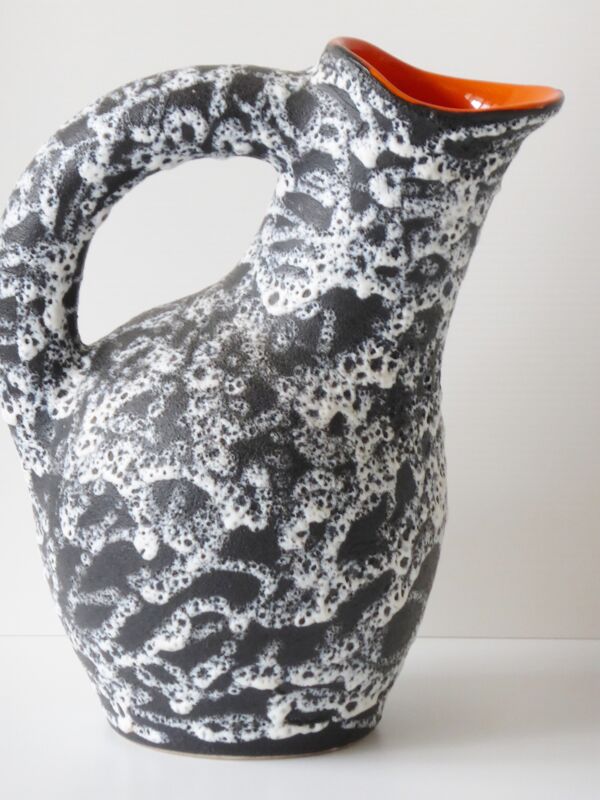 Pichet vase en céramique façon lave & orange 1950 1960 vintage 50's 60's