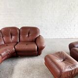 Italian Modular Sofa Set In Cognac Leather Attributed To Mobil Girgi, 1970's