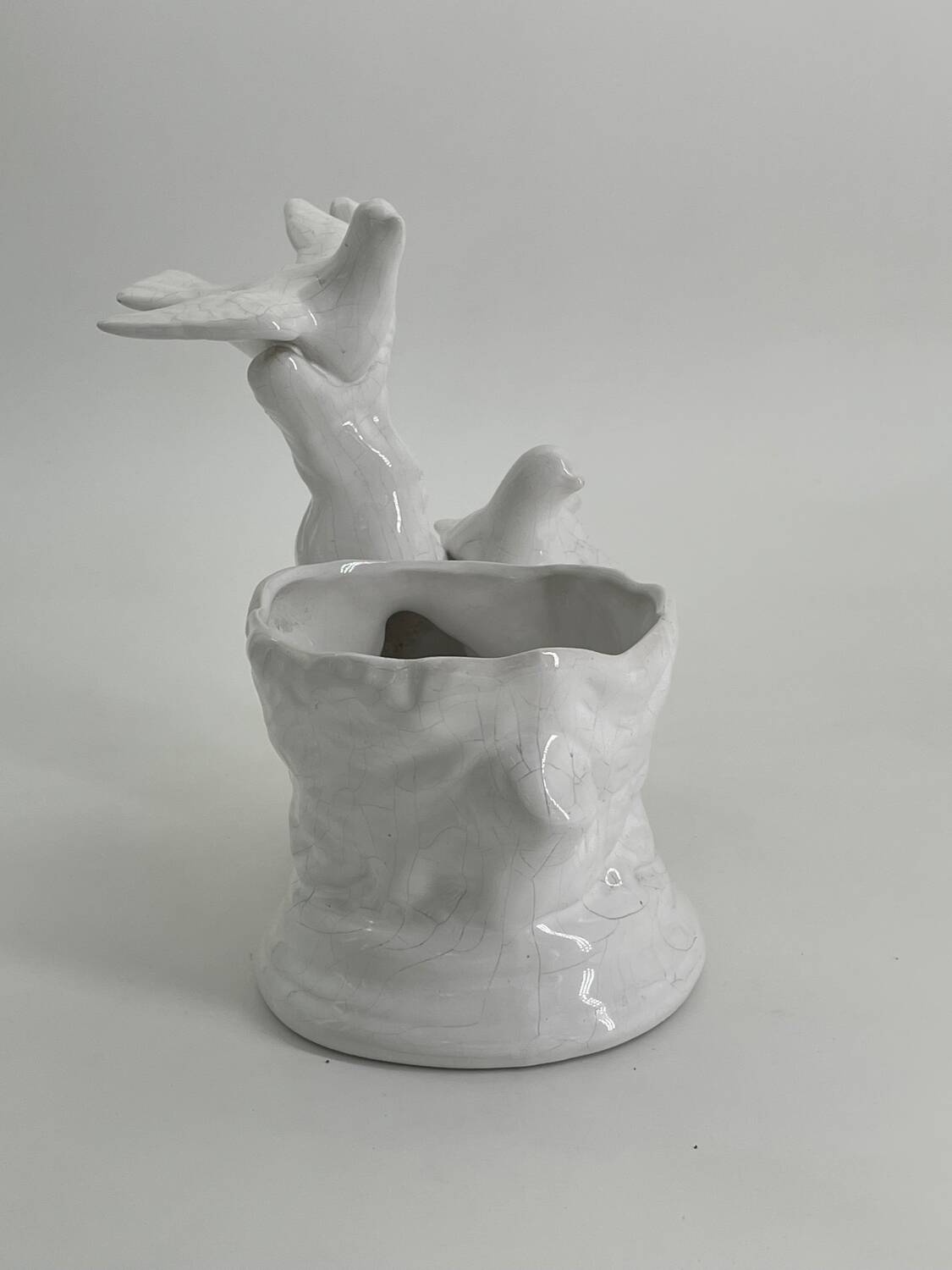 Vintage white porcelain dove planter