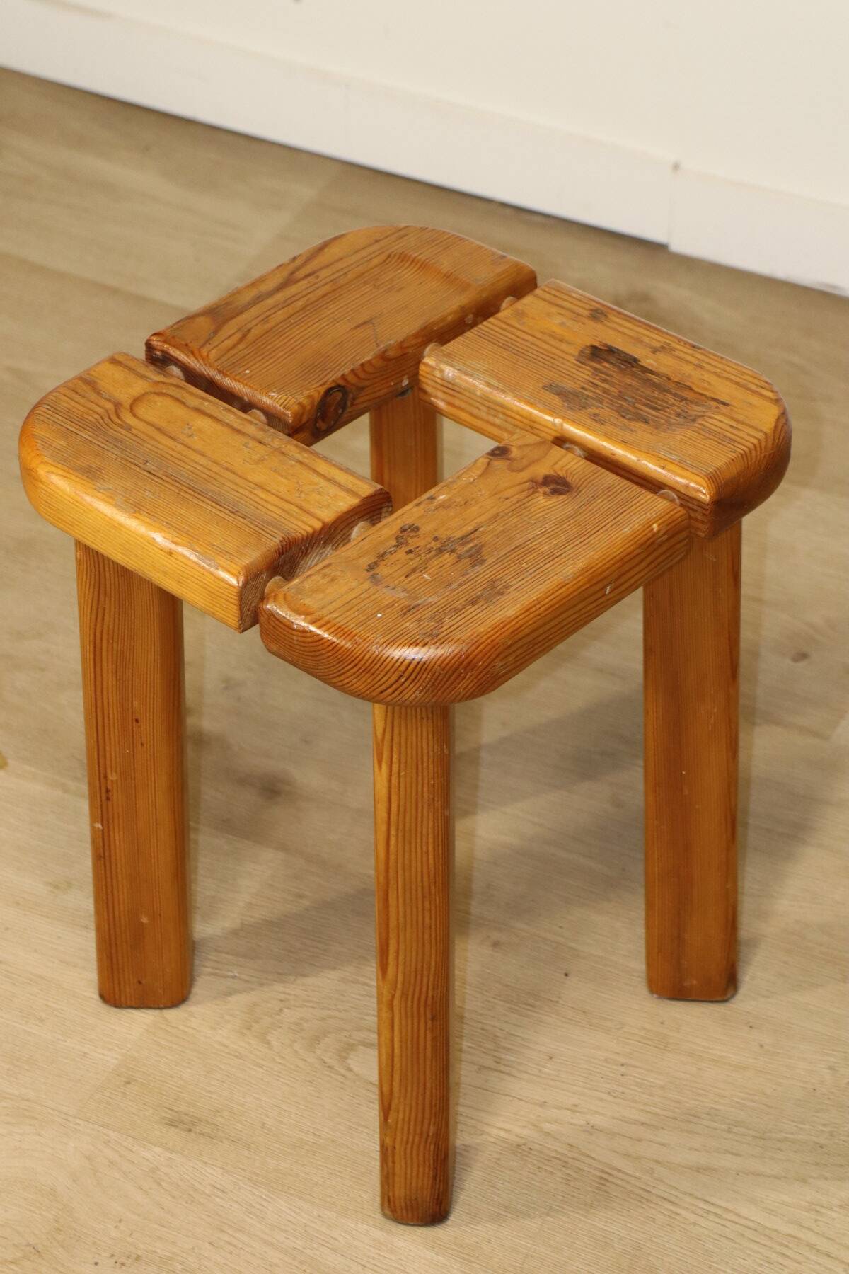 Vintage pine stool by Olof Ottelin - 1960