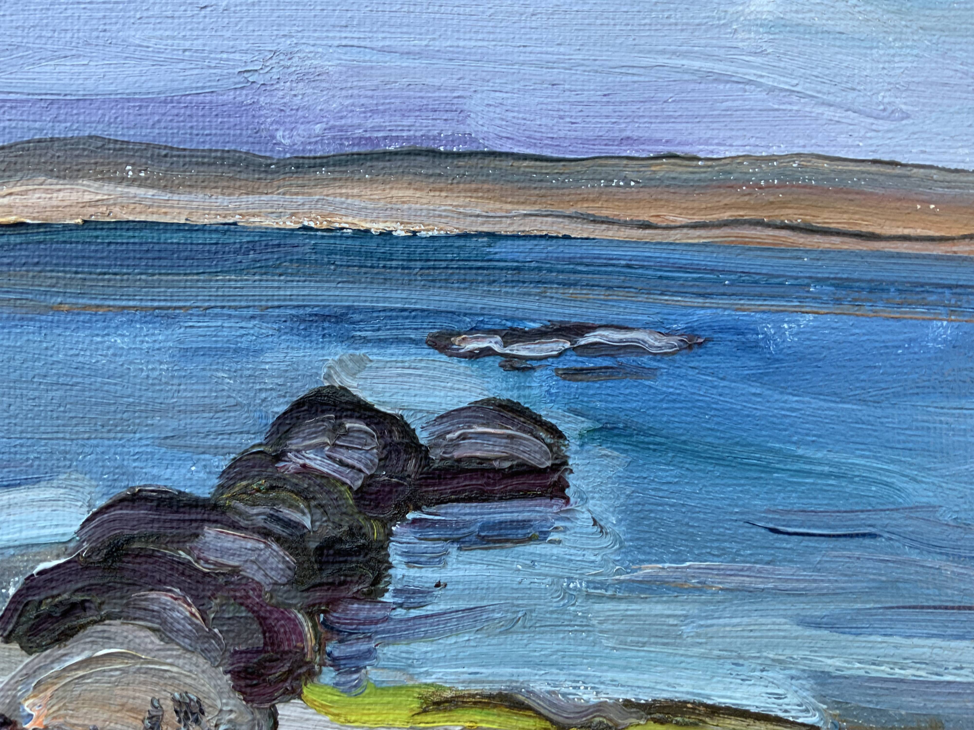 Vintage Swedish Modernists Oil Painting Blue Seascape by G.B. Mid 20th century