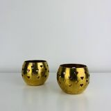 Pair of vintage openwork brass candle holders/votive candlesticks, gilded