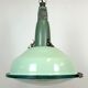 Industrial soviet green enamel pendant light with glass cover, 1960s