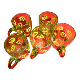 5 enameled liqueur glasses
