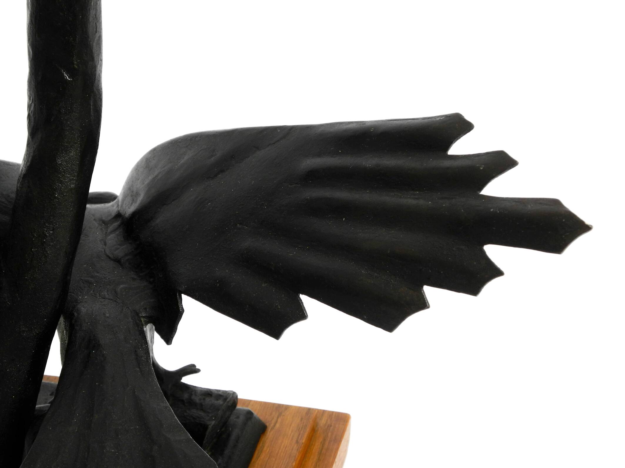 1940s table lamp made of iron in the shape of an eagle, teak wooden base