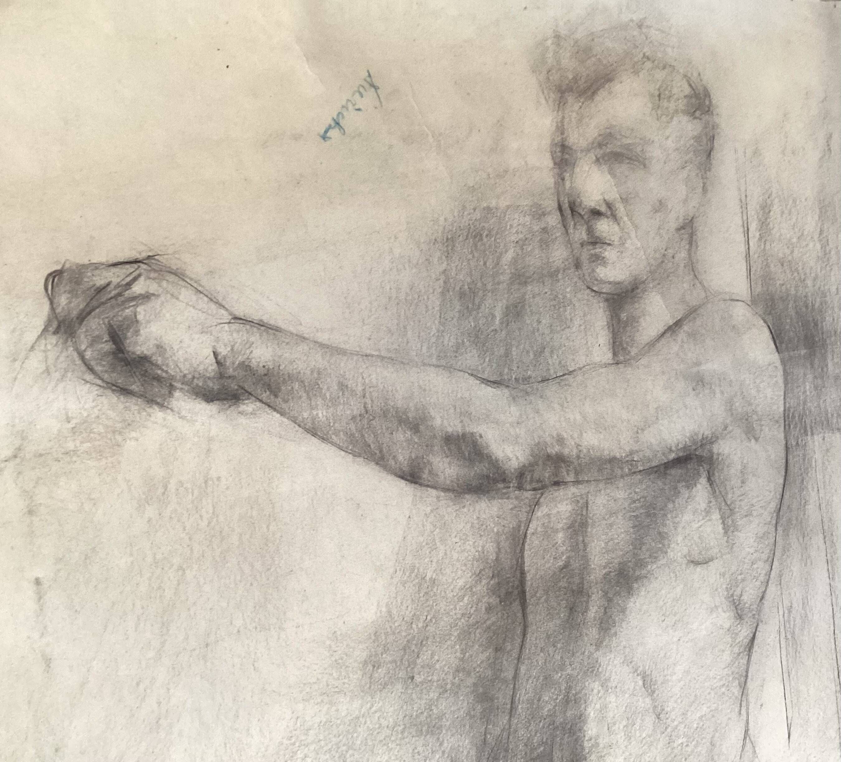 Large drawing of a man signed around 1943 pencil on paper dimensions: height -120cm-