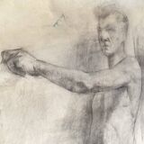 Large drawing of a man signed around 1943 pencil on paper dimensions: height -120cm-