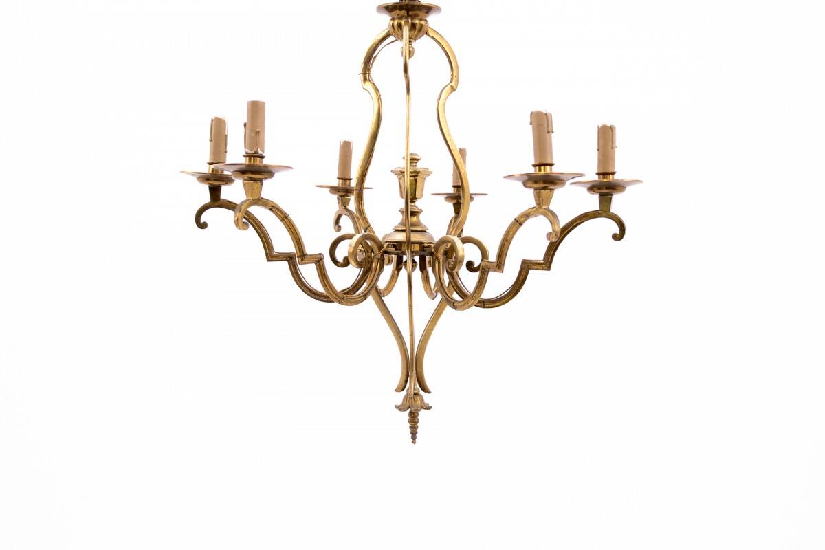 Brass chandelier, France, mid-20th century.