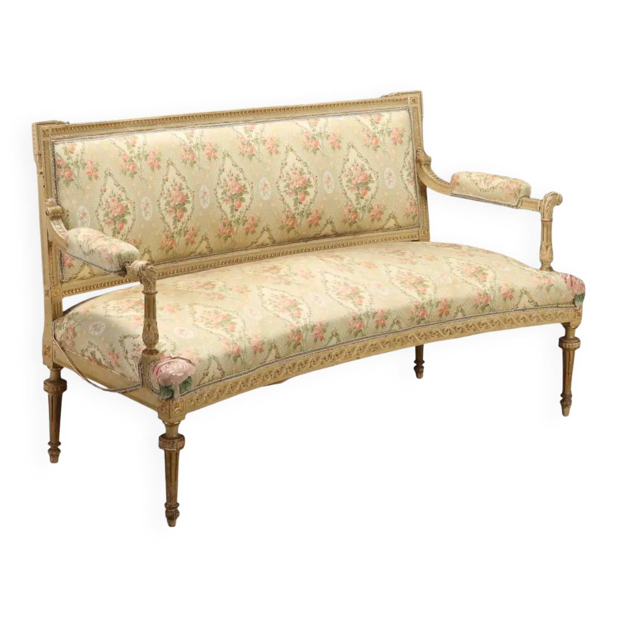 Antique neoclassical canapé in carved wood from the 19th century.