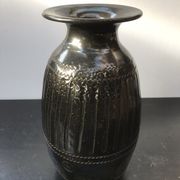 Former Black Brown Ceramic Vase Enamelled Signed HOPWILLER Vintage