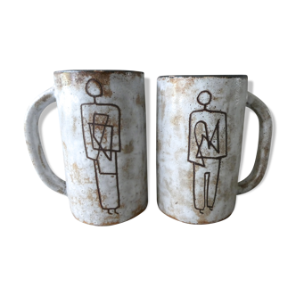 Set of 2 Kostanda ceramic mugs, 60s