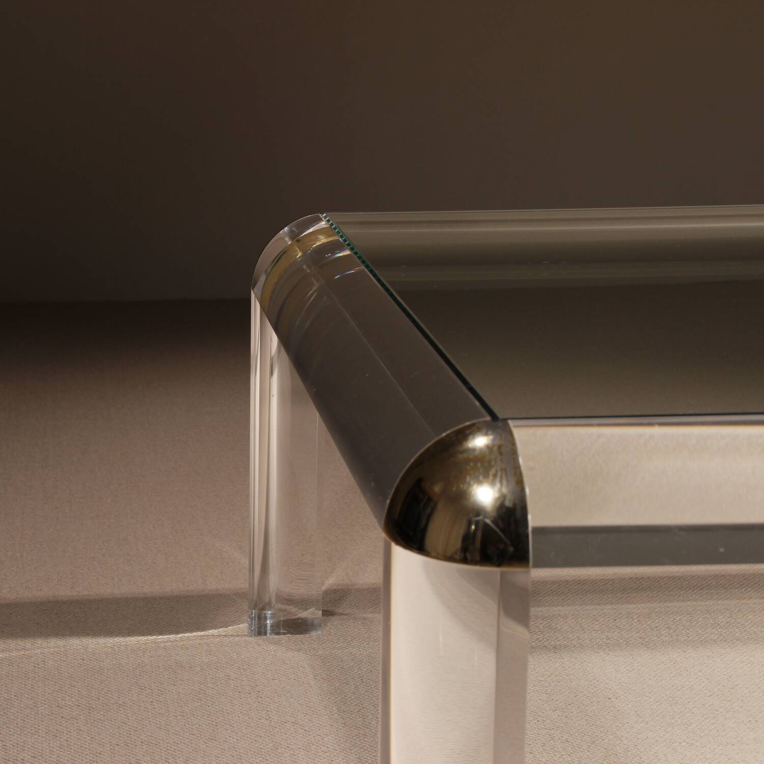 Rectangular Lucite & Brass Coffee Table | Europe 1970s