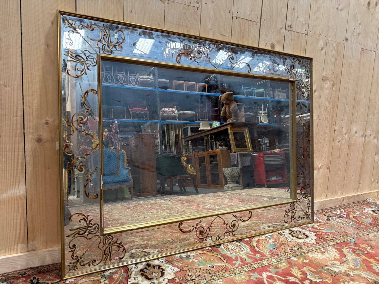 Miroir de bistrot Art Nouveau en verre églomisé
