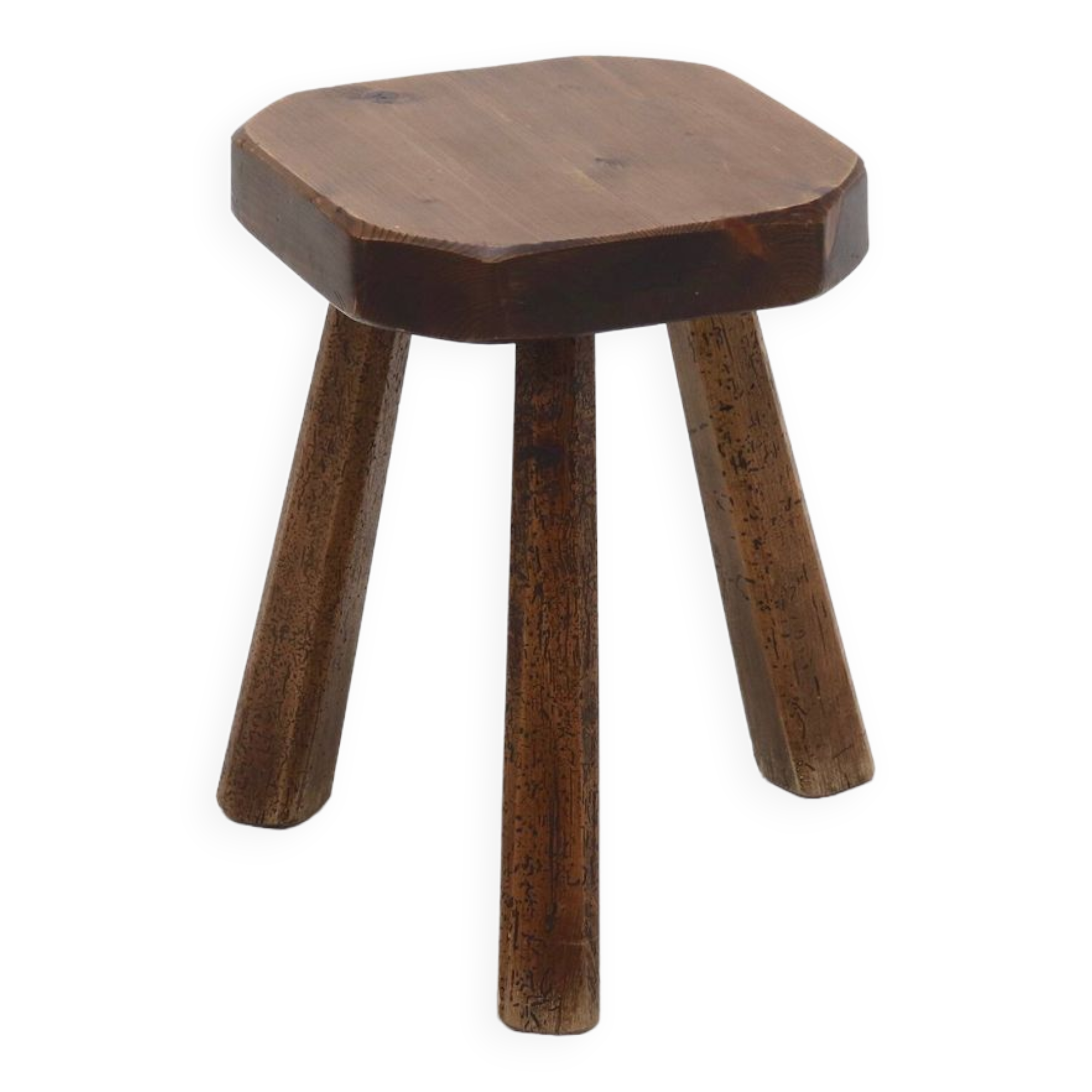 Artisan Stained Pine Stool France 1950s