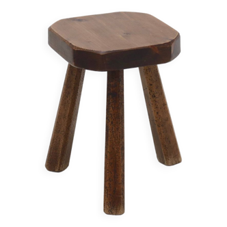 Tabouret artisanal en pin teinté France Années 50