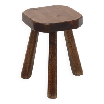 Artisan Stained Pine Stool France 1950s