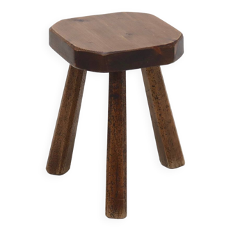 Artisan Stained Pine Stool France 1950s