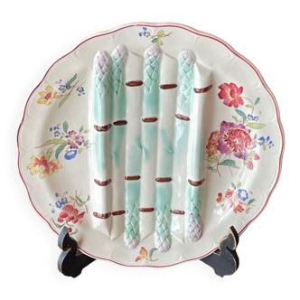 Asparagus plate in slip and iron clay, Longchamp model Pompadour