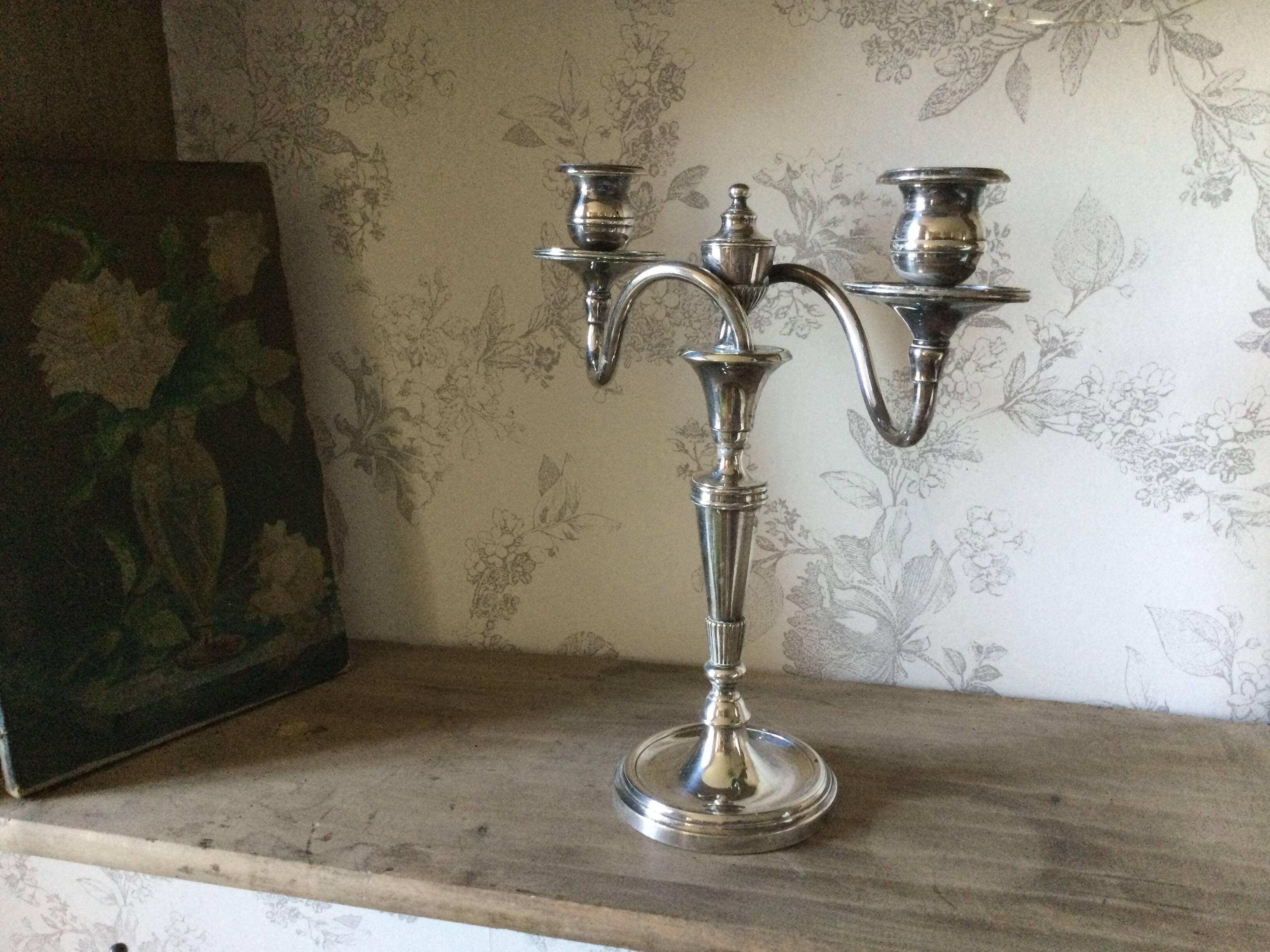 Antique silver metal candle holder 2 branches