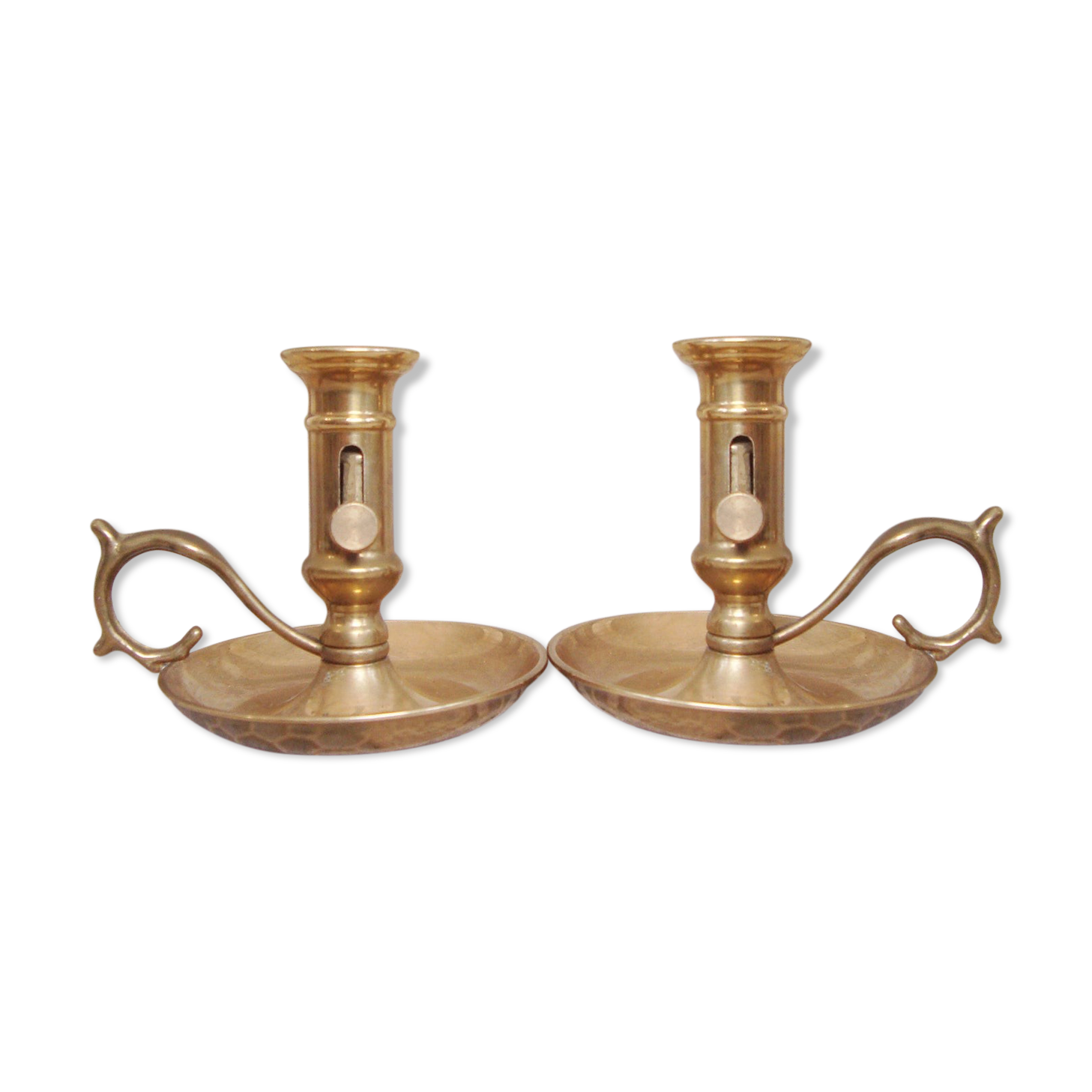 Pair of brass cellar rat candlesticks