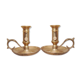 Paire de bougeoirs rat de cave en laiton