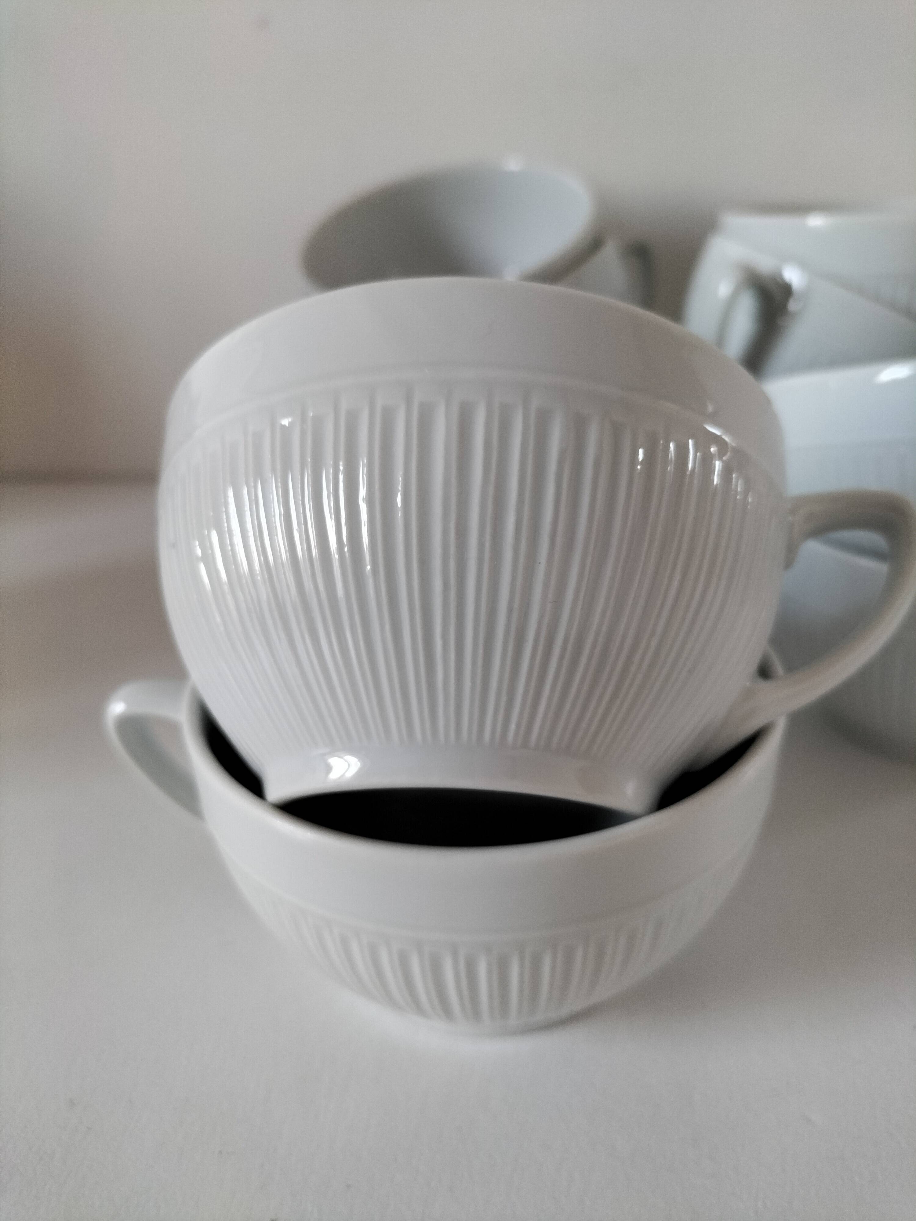 12 White Porcelain Cups