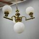 1930s Art Deco Brass and Opaline Glass Globe Chandelier, Czechoslovakia