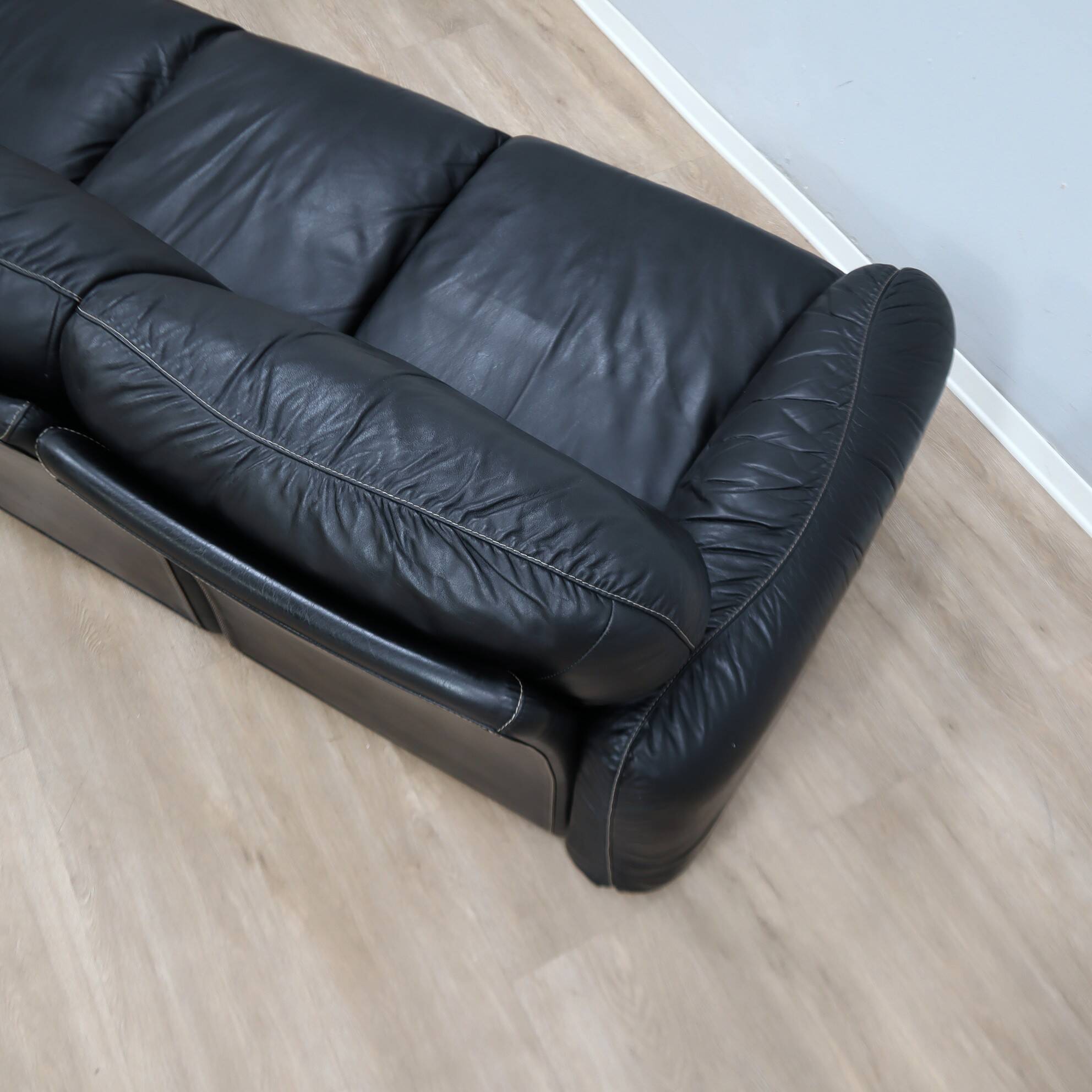 Busnelli Piumotto 1970s Black Leather 3-Seater Sofa
