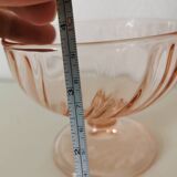 Pair of pink rosaline swirl glass fruit bowls