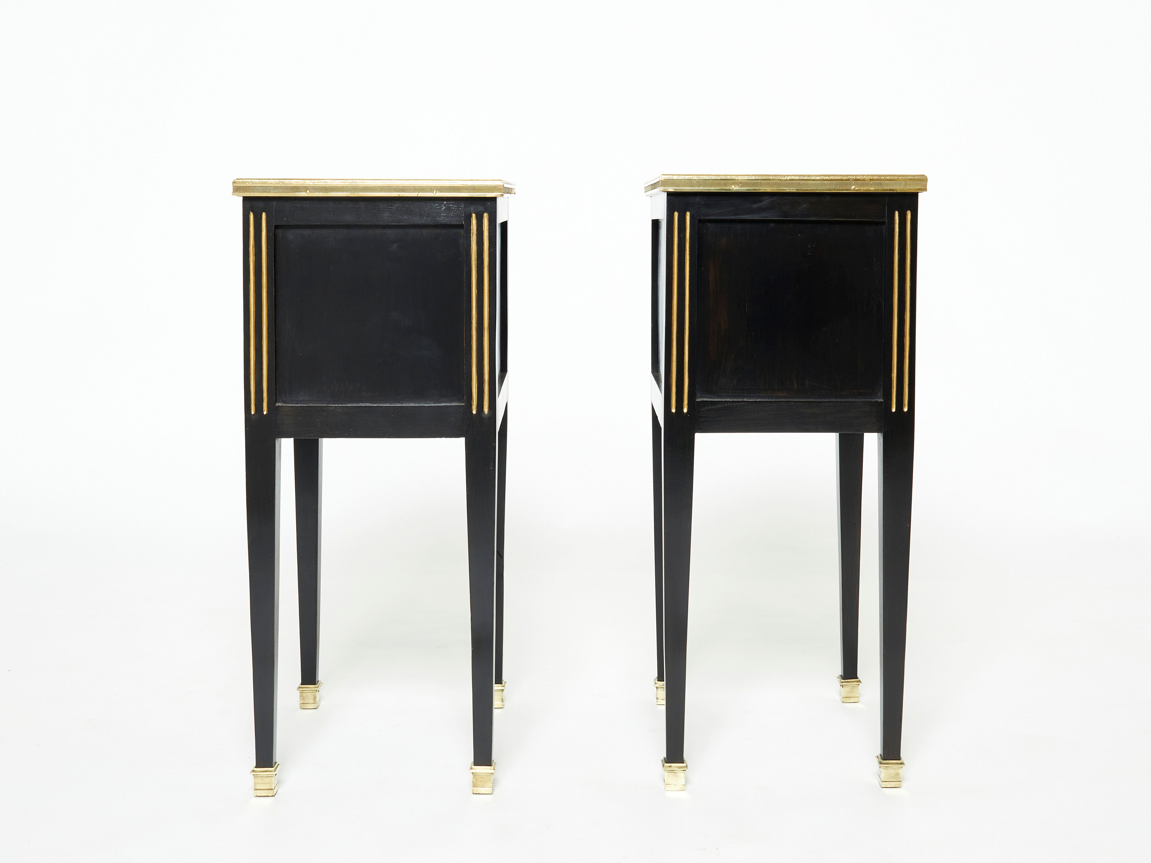 Pair of bedside tables brass brass marble House Jansen 1950