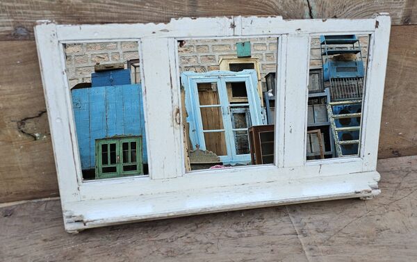 Ancien miroir - étagère triptyque en teck birman