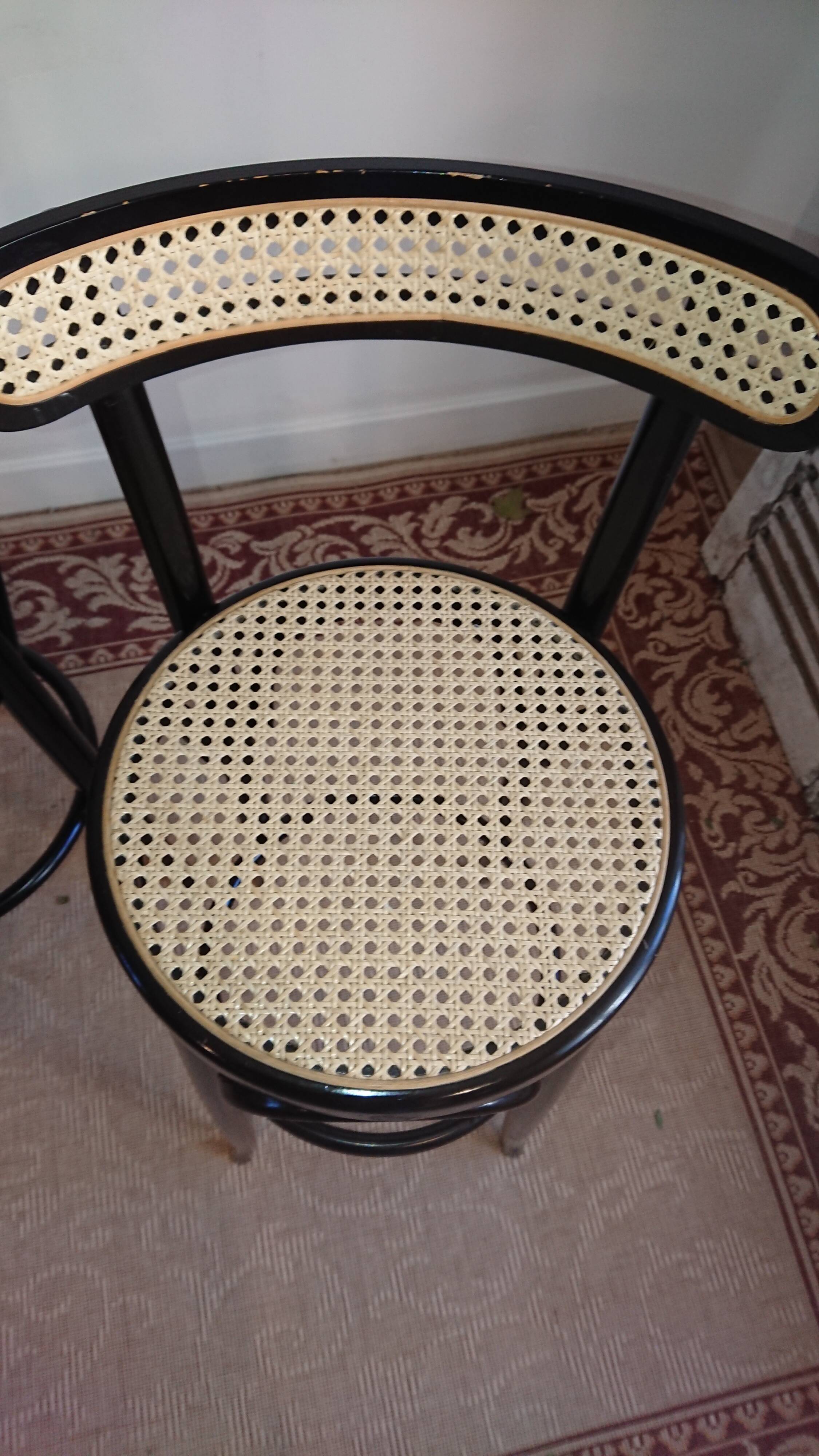 Canned stools black lacquered backrest