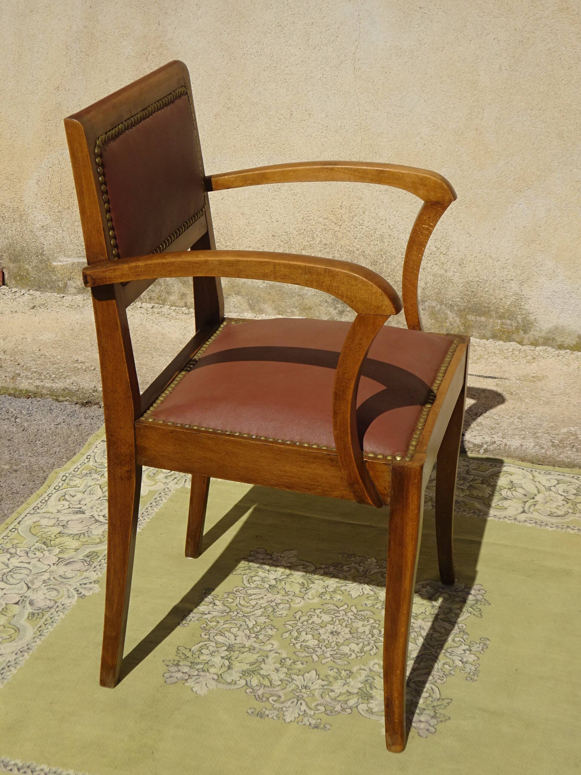 Matching set of 1 bridge armchair and 2 Art Deco chairs.