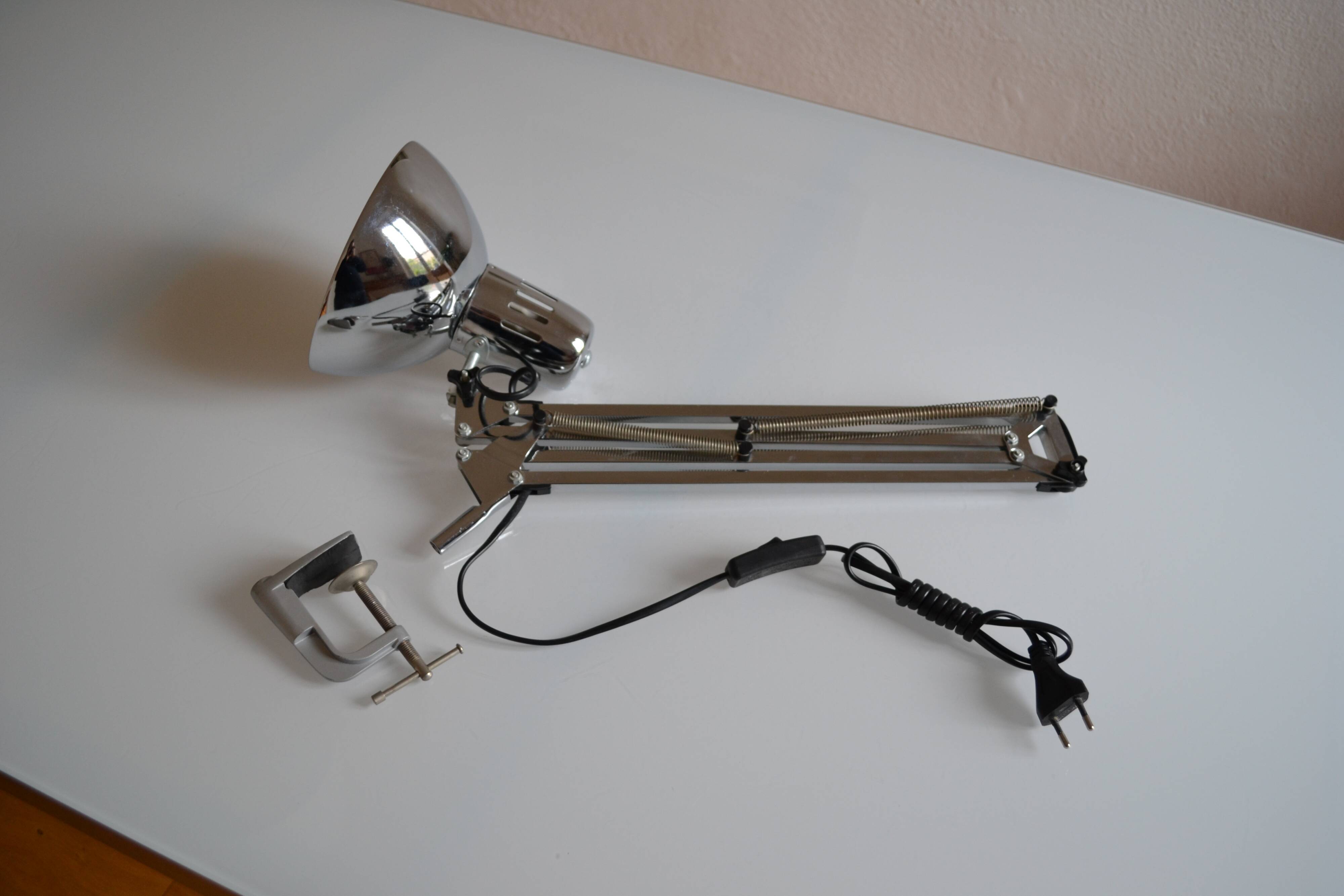 Articulated architect lamp with vintage clip, 90s, chrome metal