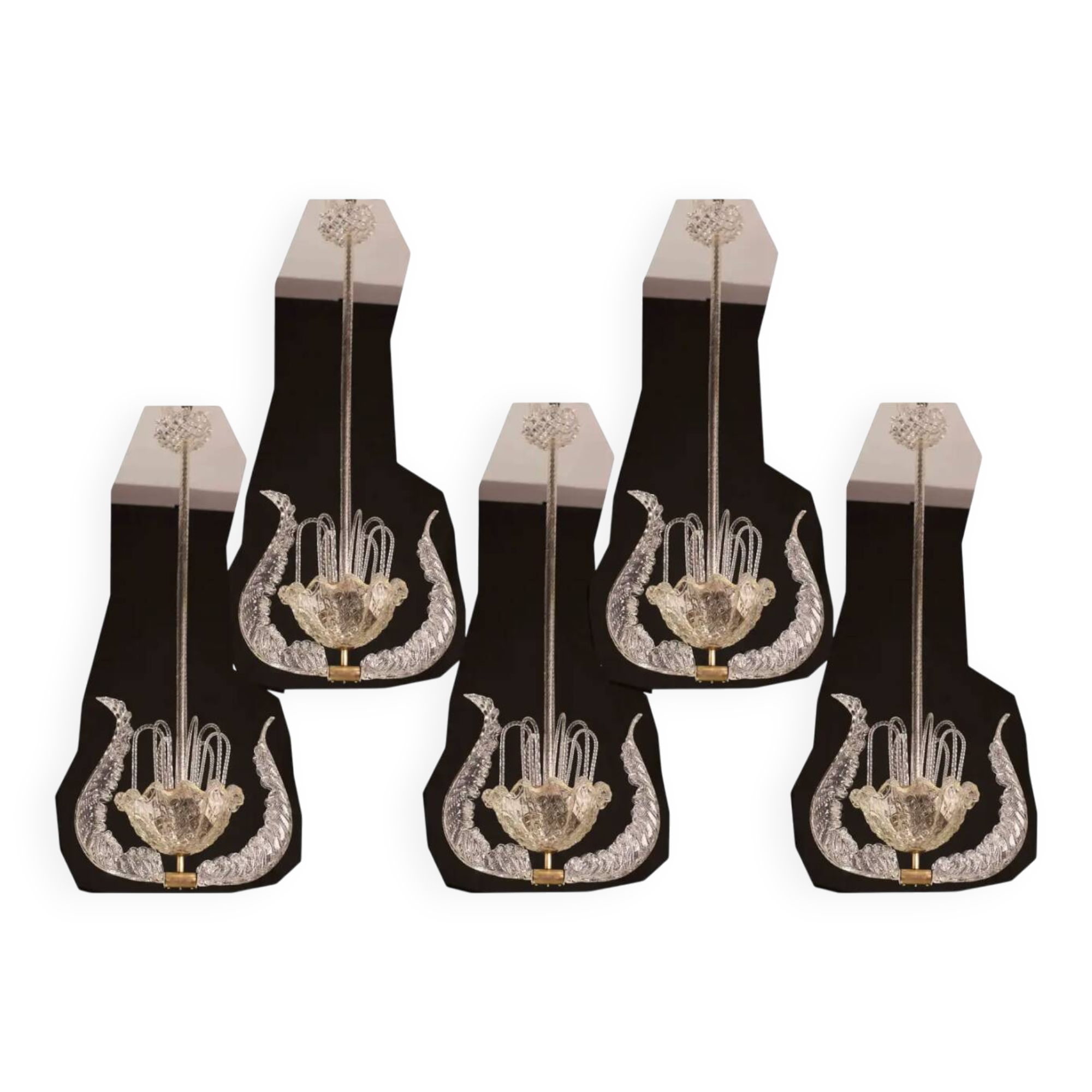 Set of 5 Art Decò Fountain Chandelier By Barovier e Toso, Murano Glass, 194