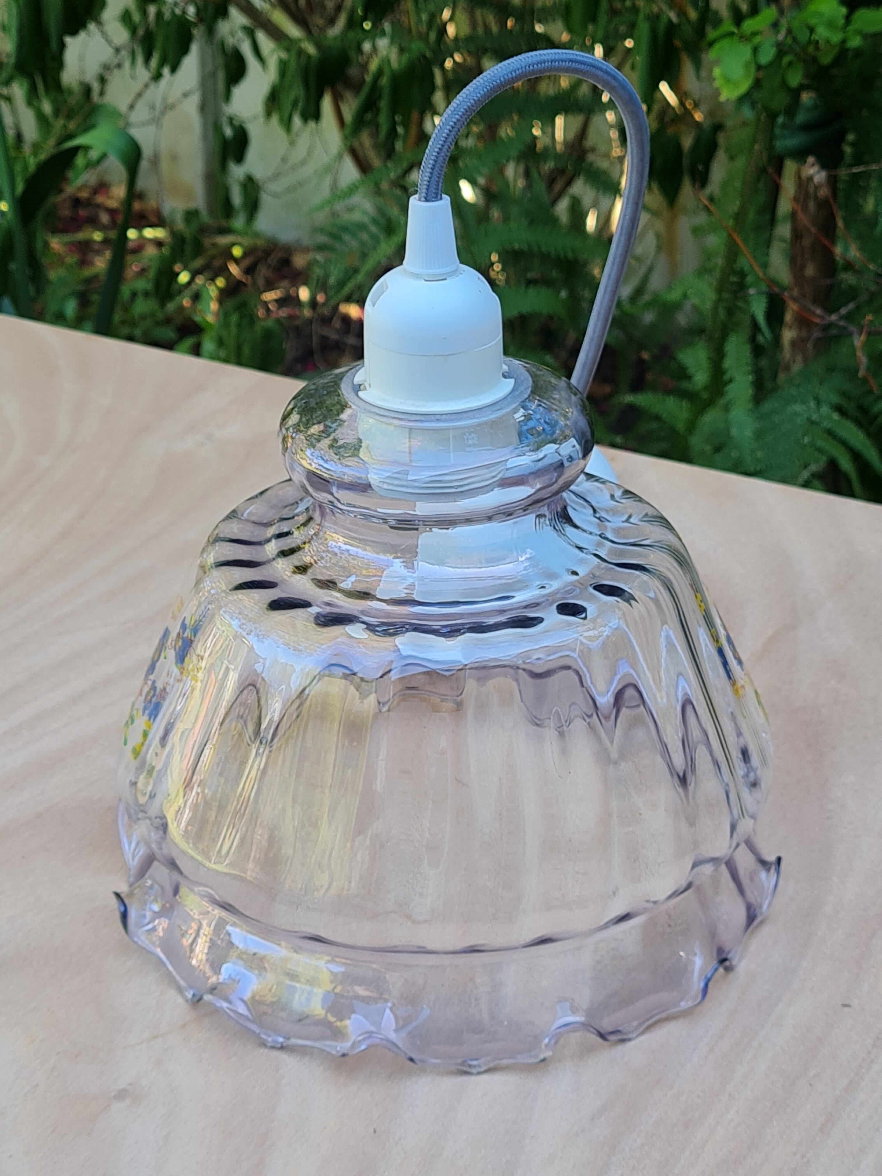 Vintage glass suspension in slightly purple color
